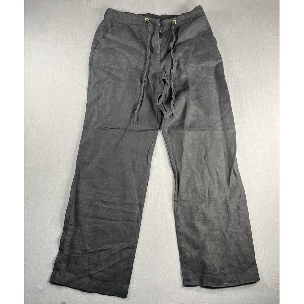 Charter Club Luxury 100% Linen Pants Blue Pull On Straight Leg Pockets Size S